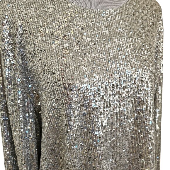 All Saints Juela Mini Sequin Silver Long Sleeve Dress Sz L - Picture 2 of 10